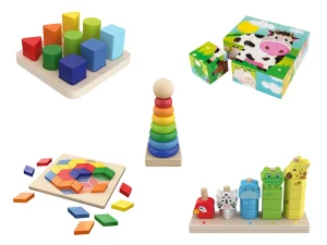 OEM for PLAYTIVE® motor skills learning toy, made of wood laying mosaic Breadboard shapes numbers game stacking tower