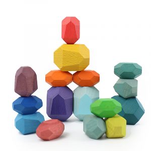 PLAYTIVE OEM Attractive Kid Items Rainbow Stacker Baby Colored Wooden Stacking Stones Building Blocks Toys
