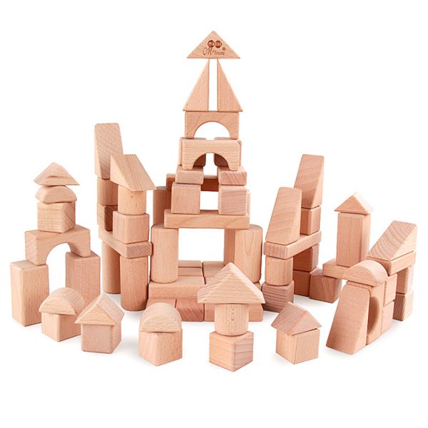 Wooden Construction Building Bricks Toys Shape Toys Self Assemble Geometric Hot Sale Kids Factory Directly Sale 75pcs Box 2 Set