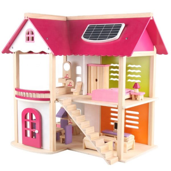 Wooden Houses Pretend Toy Wooden Doll House/ Kids Wooden Doll Villa with Doll Room Furniture dollhouse