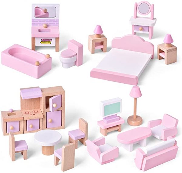 Pink Wooden Doll House Furniture wooden mini small furniture