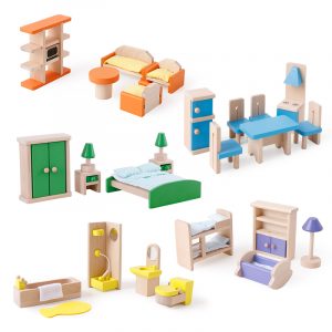 New style hot sale high quality wooden doll house furniture accessories natural solid wood furniture toys