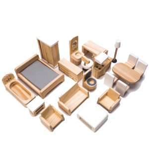 5 Sets Wooden Dollhouse Furniture 1:12 Scale Doll House Furnishings with 20 Pieces of Dollhouse Accessories of 5 rooms