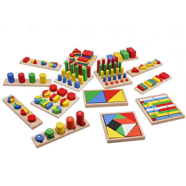 High quality 14 PCS baby teach aid combination wooden montessori toys for 3+ ages