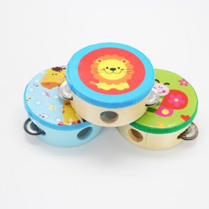 Cartoon designs cheap price mini wooden tambourine for kids