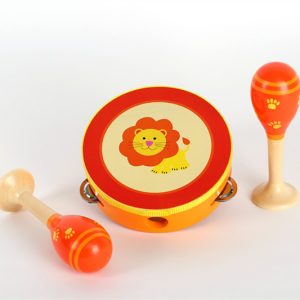 New lion king wooden baby toy Tambourine with 2 maracas