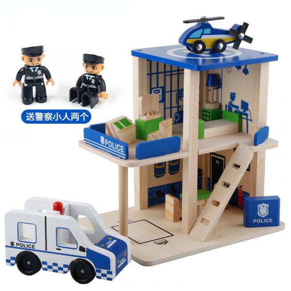 Kids Wooden Role Play Toys Simulation DIY Wooden Police Station Fire Station Toys Wooden Toys for1 2 3 years old kids