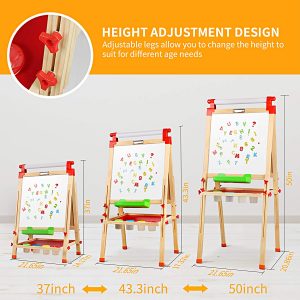 Double-sided Sketchpad Christmas Best Toy Gift Height Magnetic Wooden Art Easel Kids Drawing Board For Painting