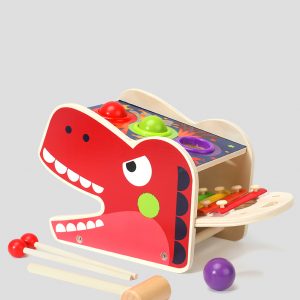 Wooden Educational Toys For Kids Tyrannosaurus Rex Percussion Table Multi-functional Piano Knocking Toys