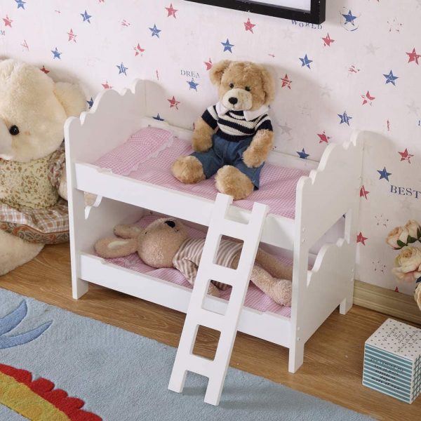 Kids Pretending Toy Bed for Girl with separable Ladder 18 Inch Doll Furniture Doll Bunk Beds