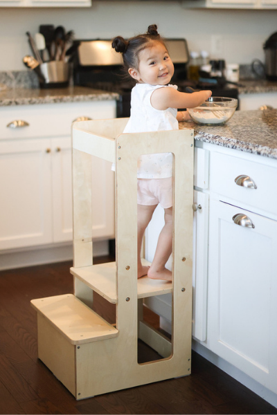 About this item 【Unique and Safe Design】 The toddler step stool structure adopts an A-shaped design, which will not shake when used. The 4 fences on the top and the 2 fixed step stools on the bottom not only increase stability and safety, but also make it more beautiful. 【Sturdy & Durable】The step stools for kids is made of 100% high quality natural bamboo, thickened material, smooth edges,safe to use and move.Simply wipe clean with a damp cloth. 【Usage Age】The toddler tower has passed CPC certification.Suitable for children from 18-36 months.Good load-bearing performance, easily to hold up 150lb, even an adult can stand on it.So please buy at ease. 【Perfect Height】The height of the kids kitchen stool is 35.23", which can perfectly match the height of the kitchen counter, so that you can take care of your children's safety at any time, and you can also experience the fun of the cooking together. 【Good Experience】The package includes instructions and installation tools, no drill required. If you have any questions, please contact our customer service.We will try our best to help you.You can also view the pictures on this page for more detailed installation instructions.