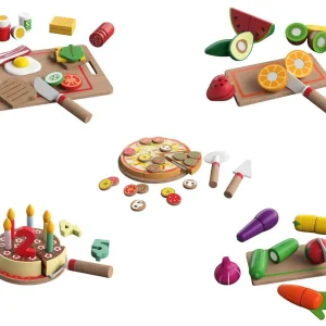 Playtive Wooden Toy Set »Food« ,wood cutting toy for kitchen, role play toys